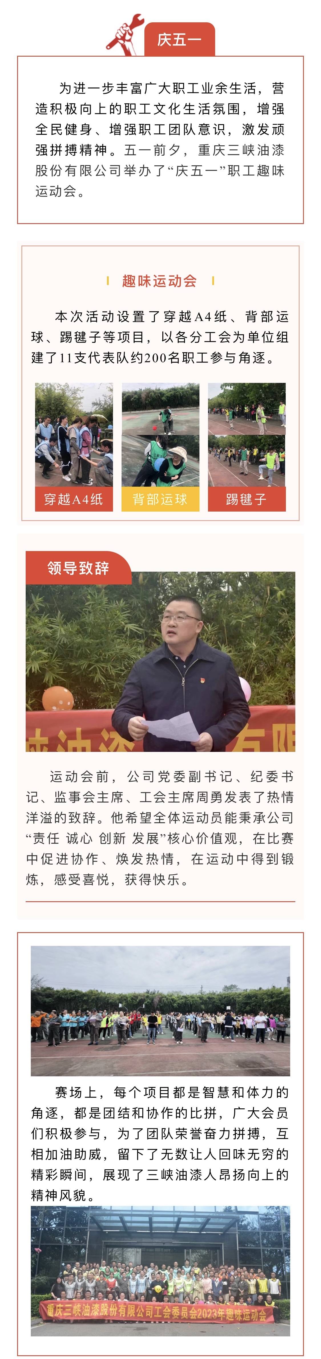 重慶三峽油漆股份有限公司開展“慶五一”職工趣味運動會